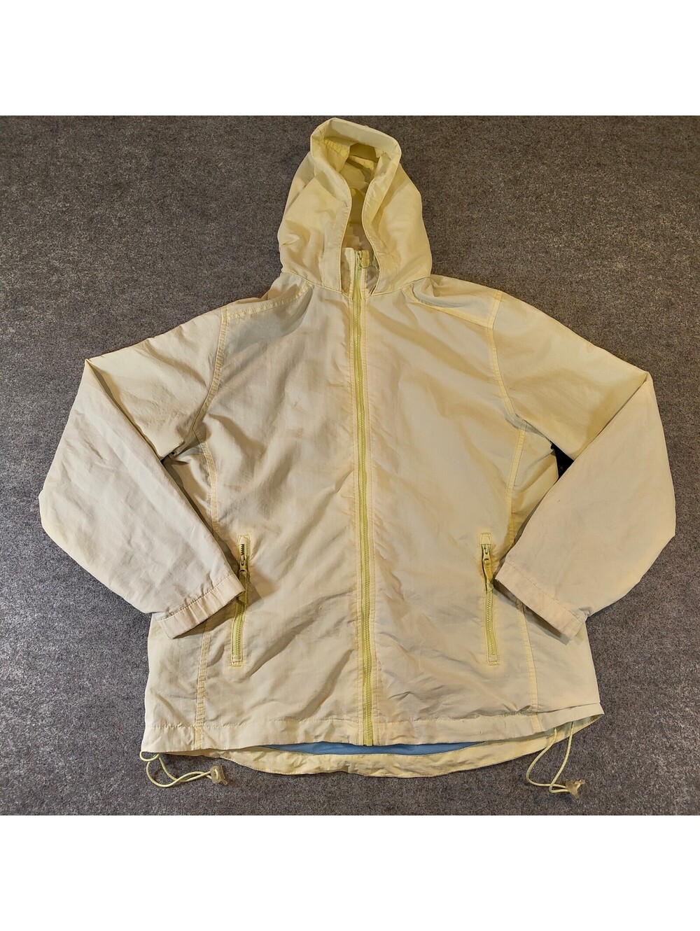 Lands' End Women's Yellow Hooded Mesh Lined Rain Jacket Windbreaker Size M 10-12
